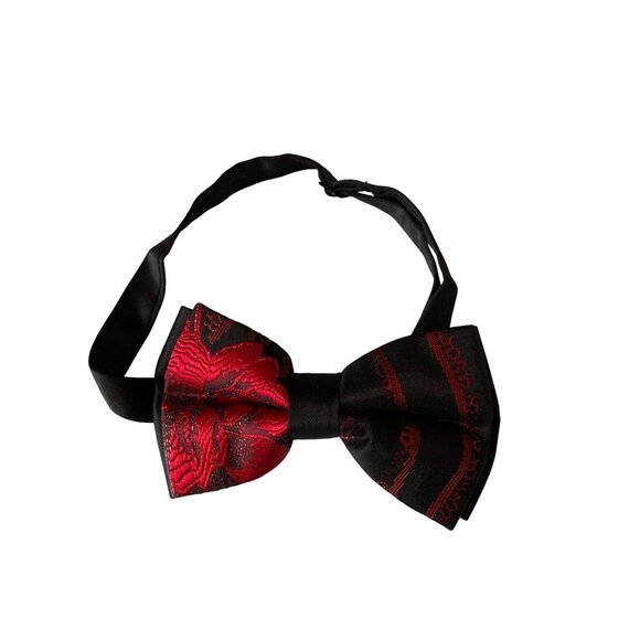 Mens Bertigo Park Black & Red Floral Embroidered Blazer & Bow Tie Set - Picture 10 of 11